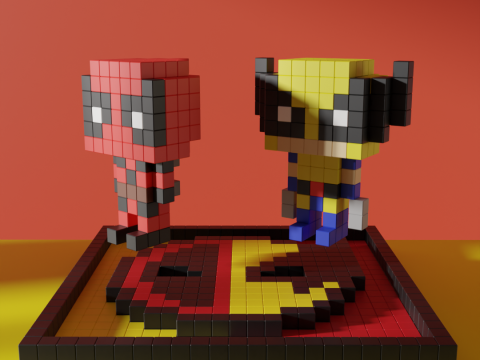 Wolverine Deadpool Superhero Voxel Stylized Cubic 3D 모델