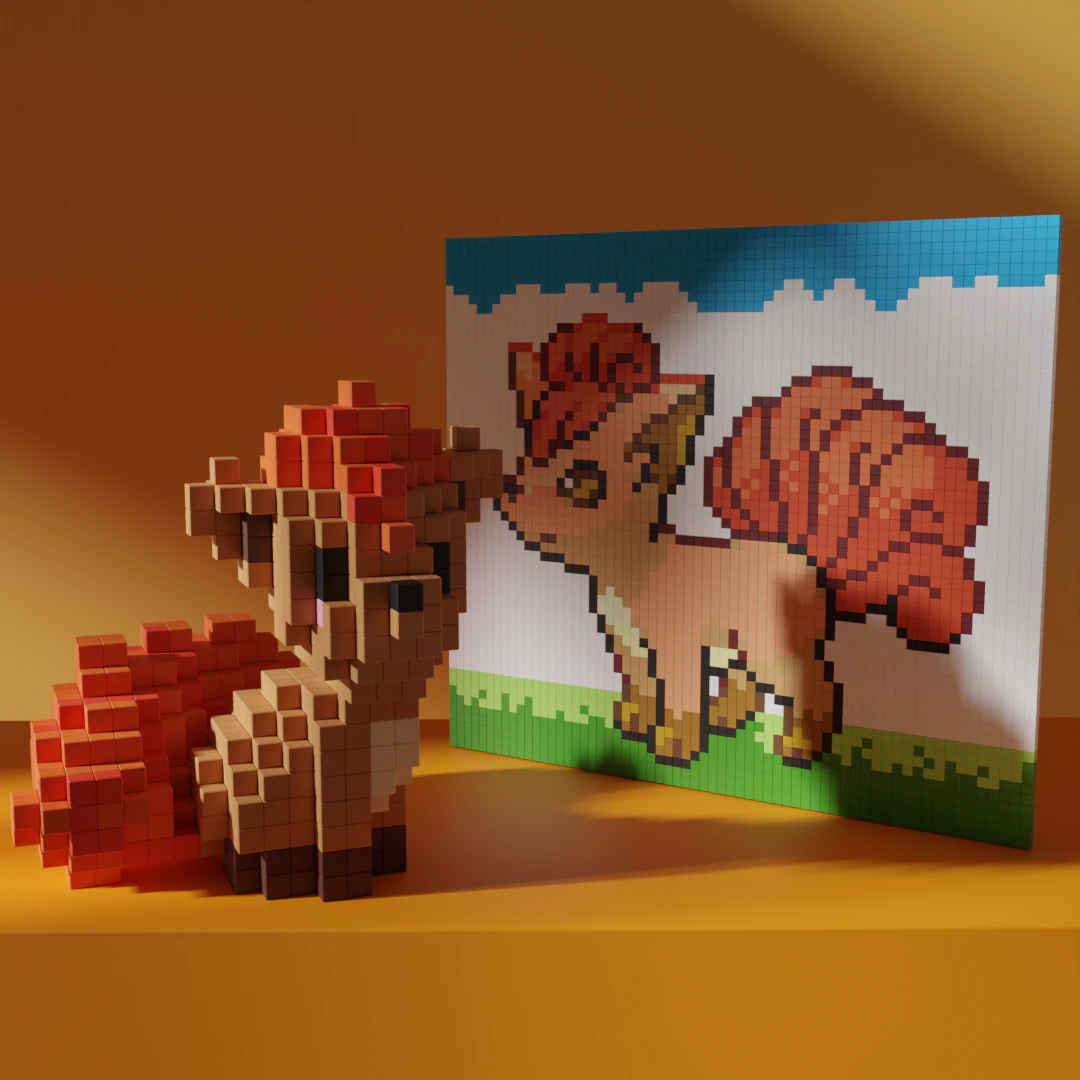 Vulpix Voxel Pokemon Stylized Cubic 3D Model .c4d .max .obj .3ds .fbx .stl .blend