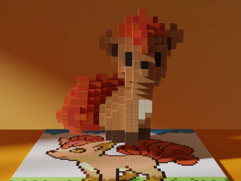 Vulpix Voxel Pokemon Stylized Cubic 3D Model