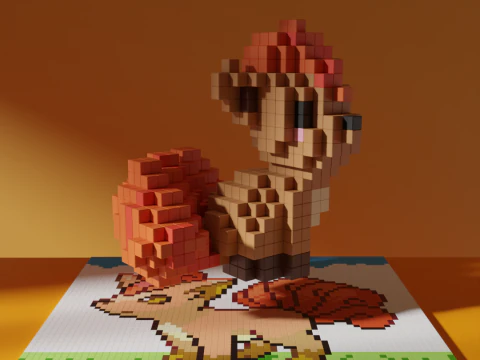 Vulpix Voxel Pokemon Stylized Cubic 3D Model