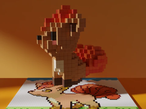 Vulpix Voxel Pokemon Stylized Cubic 3D Model