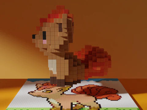 Vulpix Voxel Pokemon Stylized Cubic 3D Model