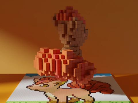 Vulpix Voxel Pokemon Stylized Cubic 3D Model