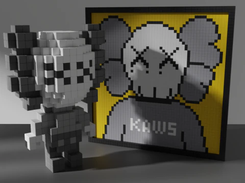 KAWS ボクセル様式化立方体 3Dモデル