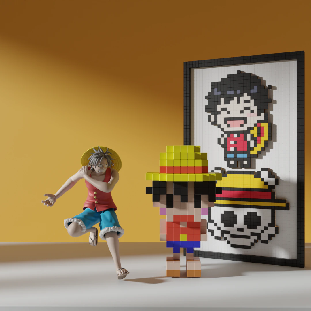 One Piece Luffy Voxel 3D Model .c4d .max .obj .3ds .fbx .stl .blend 