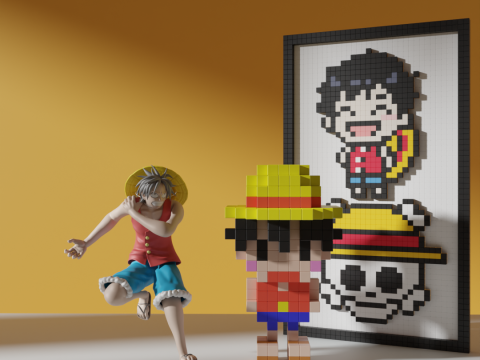 One Piece Luffy Voxel Modelo 3D