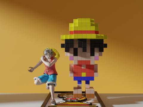 One Piece Luffy Voxel 3D Model