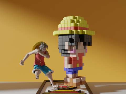 One Piece Luffy Voxel 3D Model