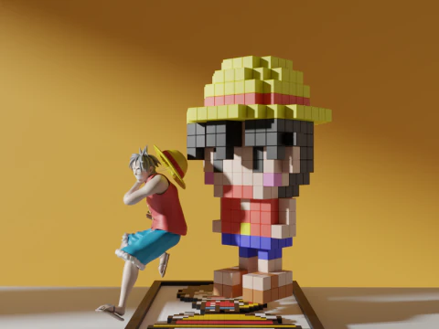 One Piece Luffy Voxel 3D Model