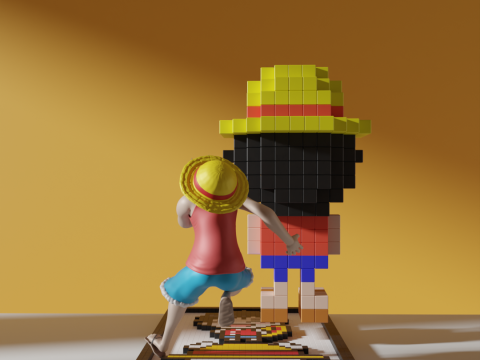 One Piece Luffy Voxel 3D Model