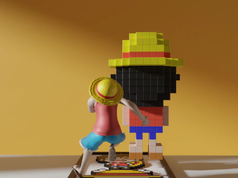 One Piece Luffy Voxel 3D Model