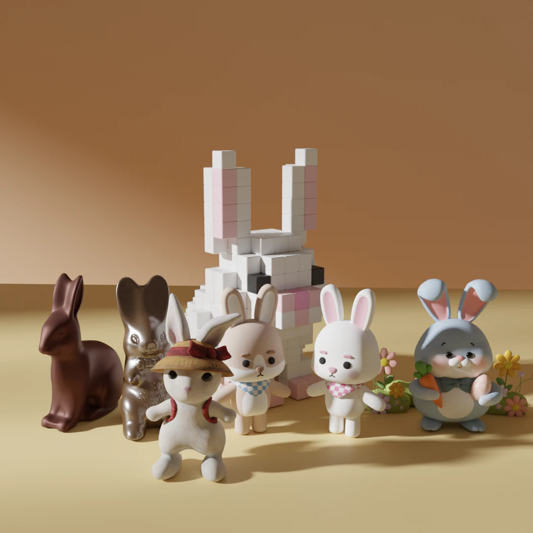 Easter Bunny Model Pack 3D Model .c4d .max .obj .3ds .fbx .stl .blend