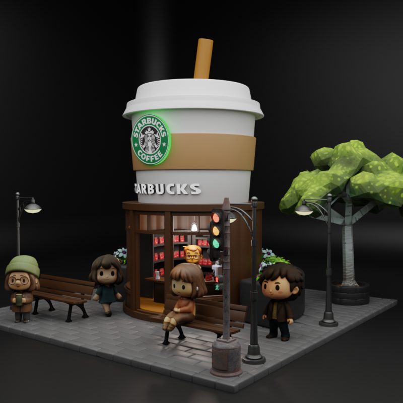 Starbucks Miniature Coffee Shop Diorama Scene Modelo 3D .c4d .max .obj .3ds .fbx .stl .blend 