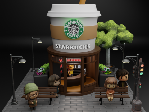Starbucks Miniature Coffee Shop Diorama Scene Modelo 3D