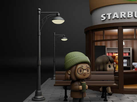 Starbucks Miniature Coffee Shop Diorama Scene Modelo 3D