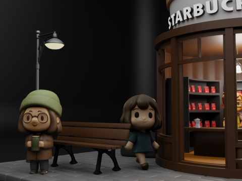 Starbucks Miniature Coffee Shop Diorama Scene Modelo 3D