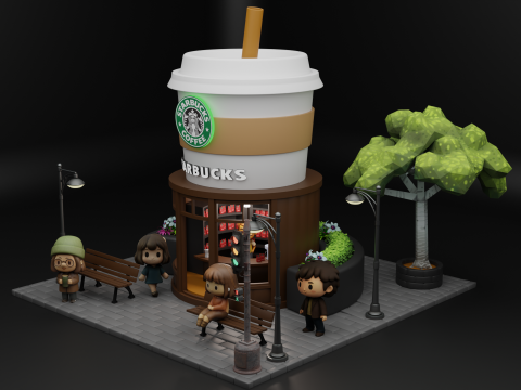Starbucks Miniature Coffee Shop Diorama Scene Modelo 3D