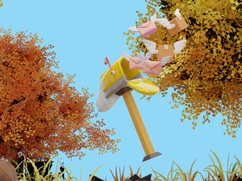 날아다니는 우편함이 있는 나비 그물 3D 모델