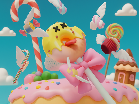 Butterfly net with Donut design Candy Catcher with Wings Modelo 3D