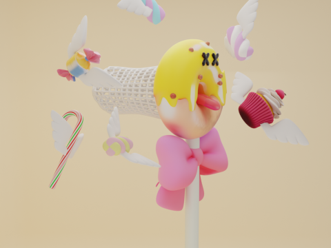 Butterfly net with Donut design Candy Catcher with Wings Model 3D