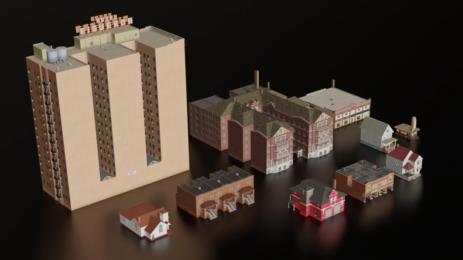 10 IN 1 BUILDINGS LOW POLY GAME READY 3D Model .c4d .max .obj .3ds .fbx .stl .blend 