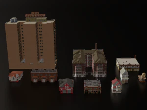 10 IN 1 BUILDINGS LOW POLY GAME READY 3D Model