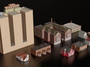 10 IN 1 BUILDINGS LOW POLY GAME READY 3D Model