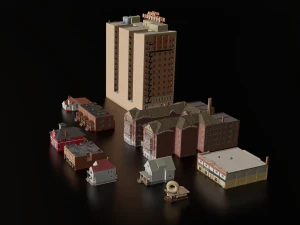10 IN 1 BUILDINGS LOW POLY GAME READY 3D Model