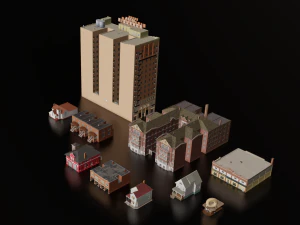 10 IN 1 BUILDINGS LOW POLY GAME READY 3D Model