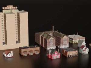10 IN 1 BUILDINGS LOW POLY GAME READY 3D Model