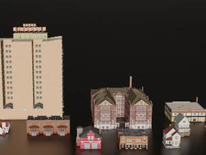 10 IN 1 BUILDINGS LOW POLY GAME READY 3D Model