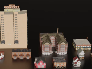 10 IN 1 BUILDINGS LOW POLY GAME READY 3D Model