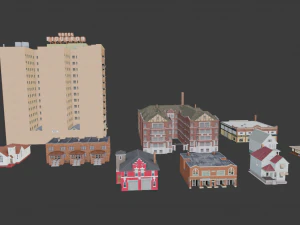 10 IN 1 BUILDINGS LOW POLY GAME READY 3D Model