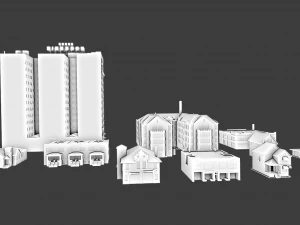 10 IN 1 BUILDINGS LOW POLY GAME READY 3D Model