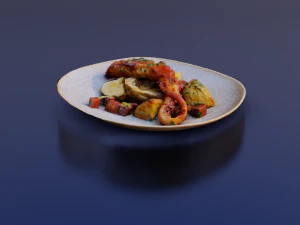 GRILLED OCTOPUS FOOD GAME READY 3D Model