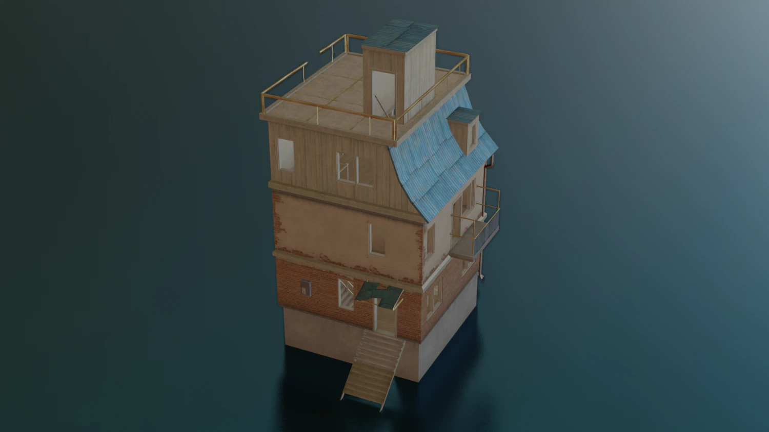 PUBG HOUSE WITH INTERIOR GAME READY LOW POLY 3D Model .c4d .max .obj .3ds .fbx .stl .blend 
