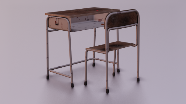 SCHOOL BENCH AND CHAIR SET GAME READY LOW POLY 3D MODEL 3D Model .c4d .max .obj .3ds .fbx .stl .blend 