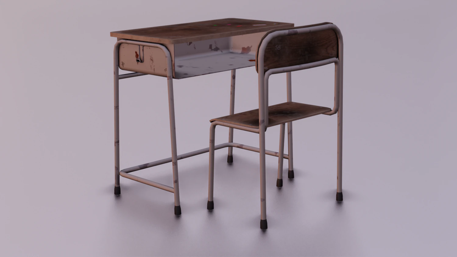 SCHOOL BENCH AND CHAIR SET GAME READY LOW POLY 3D MODEL 3D Model .c4d .max .obj .3ds .fbx .stl .blend