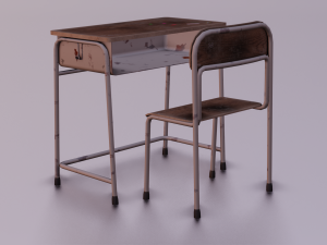 SCHOOL BENCH AND CHAIR SET GAME READY LOW POLY 3D MODEL 3D Model