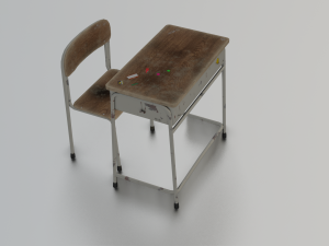 SCHOOL BENCH AND CHAIR SET GAME READY LOW POLY 3D MODEL 3D Model