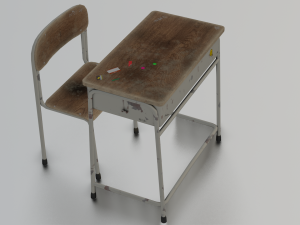 SCHOOL BENCH AND CHAIR SET GAME READY LOW POLY 3D MODEL 3D Model