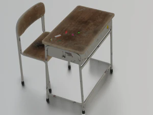 SCHOOL BENCH AND CHAIR SET GAME READY LOW POLY 3D MODEL 3D Model
