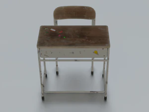 SCHOOL BENCH AND CHAIR SET GAME READY LOW POLY 3D MODEL 3D Model