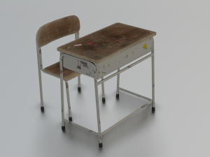 SCHOOL BENCH AND CHAIR SET GAME READY LOW POLY 3D MODEL 3D Model