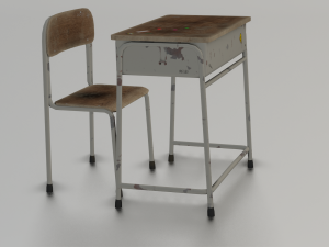 SCHOOL BENCH AND CHAIR SET GAME READY LOW POLY 3D MODEL 3D Model