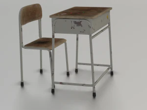 SCHOOL BENCH AND CHAIR SET GAME READY LOW POLY 3D MODEL 3D Model