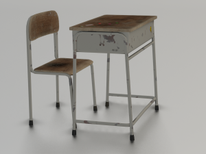 SCHOOL BENCH AND CHAIR SET GAME READY LOW POLY 3D MODEL 3D Model