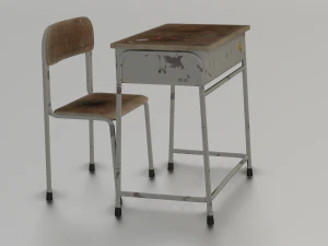 SCHOOL BENCH AND CHAIR SET GAME READY LOW POLY 3D MODEL 3D Model