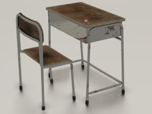 SCHOOL BENCH AND CHAIR SET GAME READY LOW POLY 3D MODEL 3D Model
