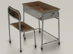 SCHOOL BENCH AND CHAIR SET GAME READY LOW POLY 3D MODEL 3D Model